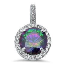 Load image into Gallery viewer, Sterling Silver Halo Rainbow Topaz And Clear Cubic Zirconia Pendant