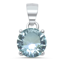 Load image into Gallery viewer, Sterling Silver Round Aquamarine CZ Solitaire Pendant