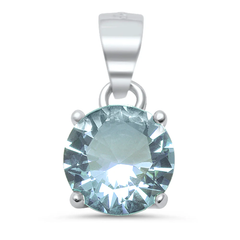 Sterling Silver Round Aquamarine CZ Solitaire Pendant