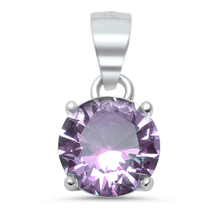 Load image into Gallery viewer, Sterling Silver Round Lavender CZ Solitaire Pendant