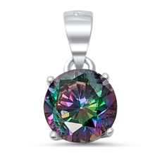 Load image into Gallery viewer, Sterling Silver Round Rainbow Topaz CZ Solitaire Pendant