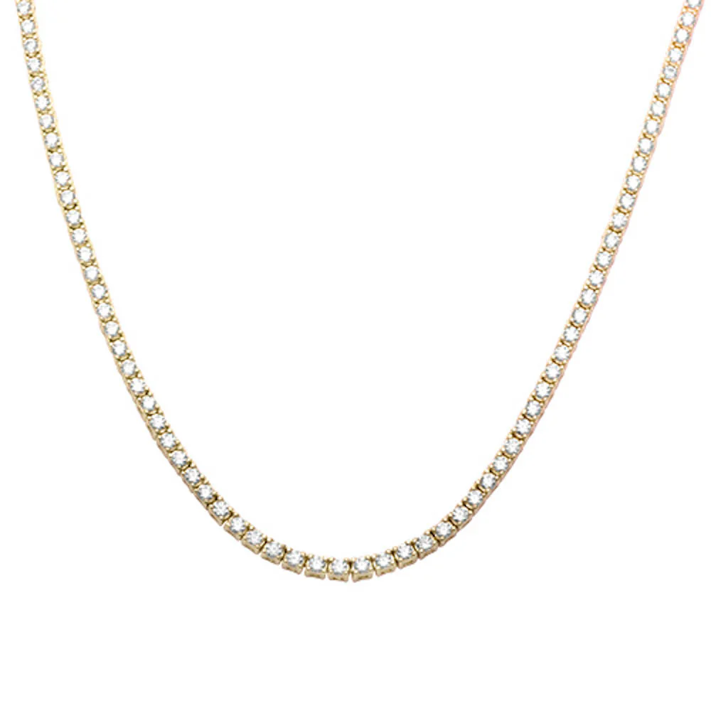 Sterling Silver Yellow Gold Plated 3mm Round Cubic Zirconia Necklace