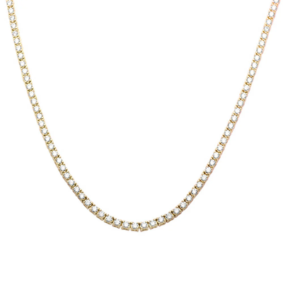 Sterling Silver Yellow Gold Plated 3mm Round Cubic Zirconia Necklace