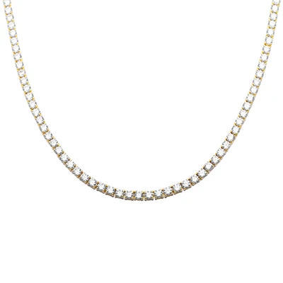 Sterling Silver Yellow Gold Plated 4mm Round Cubic Zirconia Necklace