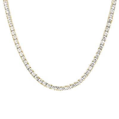 Sterling Silver Yellow Gold Plated 5mm Round Cubic Zirconia Necklace