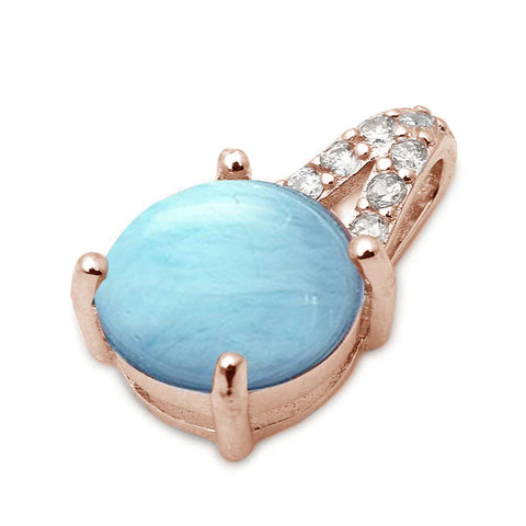 Sterling Silver Rose Gold Plated Larimar and Cubic Zirconia Pendant