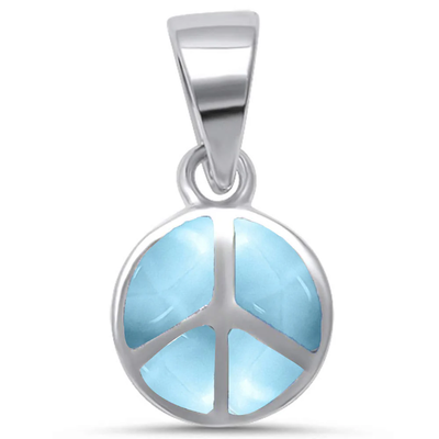 Sterling Silver Natural Larimar Peace Sign Charm Pendant