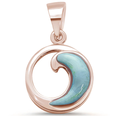 Sterling Silver Rose Gold Plated Natural Larimar Wave Design Pendant