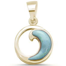 Load image into Gallery viewer, Sterling Silver Yellow Gold Plated Natural Larimar Wave Design Pendant