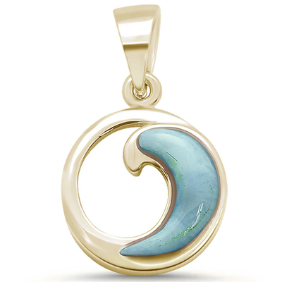 Sterling Silver Yellow Gold Plated Natural Larimar Wave Design Pendant