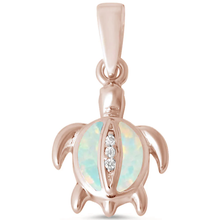 Load image into Gallery viewer, Sterling Silver Rose Gold Plated White Opal And CZ Turtle Pendant