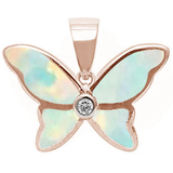 Sterling Silver Rose Gold Plated White Opal And Cubic Zirconia Butterfly Pendant