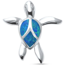 Load image into Gallery viewer, Sterling Silver Blue Lab Opal Turtle Pendant