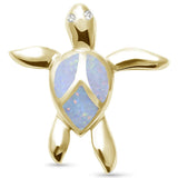 Sterling Silver Yellow Gold White Lab Opal Turtle Pendant