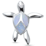 Sterling Silver White Lab Opal Turtle Pendant