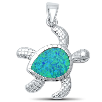 Sterling Silver Blue Opal Turtle Pendant
