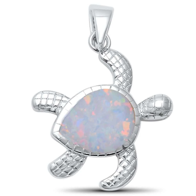Sterling Silver White Opal Turtle Pendant
