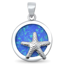 Load image into Gallery viewer, Sterling Silver Round Blue Lab Opal Starfish Pendant