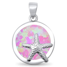 Load image into Gallery viewer, Sterling Silver Round Pink Lab Opal Starfish Pendant