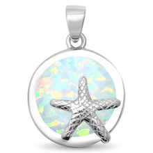 Load image into Gallery viewer, Sterling Silver Round White Lab Opal Starfish Pendant