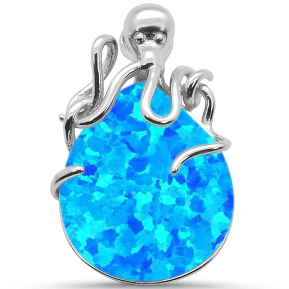 Sterling Silver Blue Lab Opal Octapus Pendant