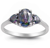 Sterling Silver Oval And Heart Rainbow Topaz CZ Ring