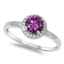 Load image into Gallery viewer, Sterling Silver Halo Amethyst and Cz Fashion Ring