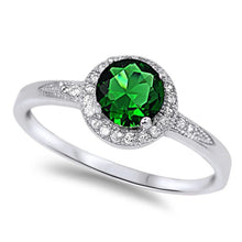 Load image into Gallery viewer, Sterling Silver Halo Green Emerald and Cz Fashion Ring