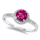 Sterling Silver Halo Ruby Cz and Cz Fashion Ring