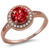 Sterling Silver Halo Style Rose Gold Plated Ruby And CZ Ring