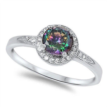 Load image into Gallery viewer, Sterling Silver Halo Style Rainbow Topaz And White CZ Fashion Ring