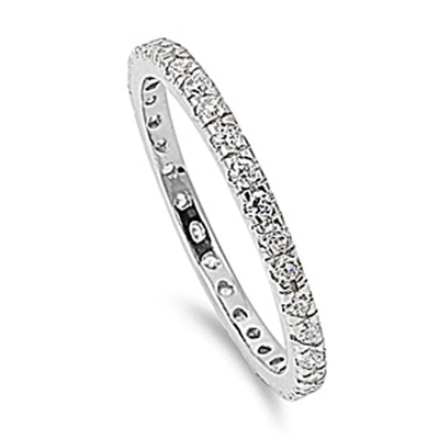 Sterling Silver Rhodium Plated Stackable Clear CZ Eternity Band Ring
