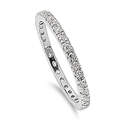 Sterling Silver Rhodium Plated Stackable Clear CZ Eternity Band Ring