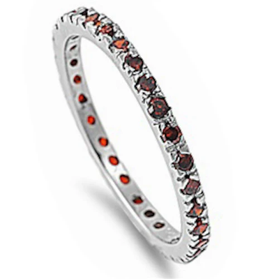 Sterling Silver Stackable Garnet CZ Eternity Band Ring