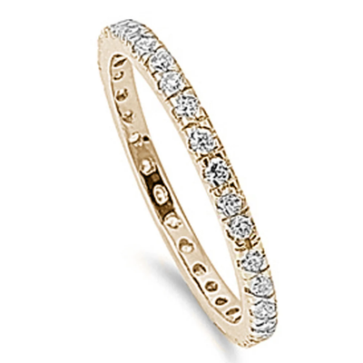 Sterling Silver Yellow Gold Plated Stackable Clear CZ Eternity Band Ring
