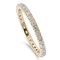 Sterling Silver Yellow Gold Plated Stackable Clear CZ Eternity Band Ring