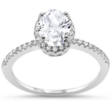 Sterling Silver Oval Cut Clear Cubic Zirconia Engagement Ring