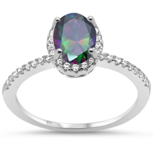 Load image into Gallery viewer, Sterling Silver Oval Rainbow Topaz Halo CZ Engagement Ring