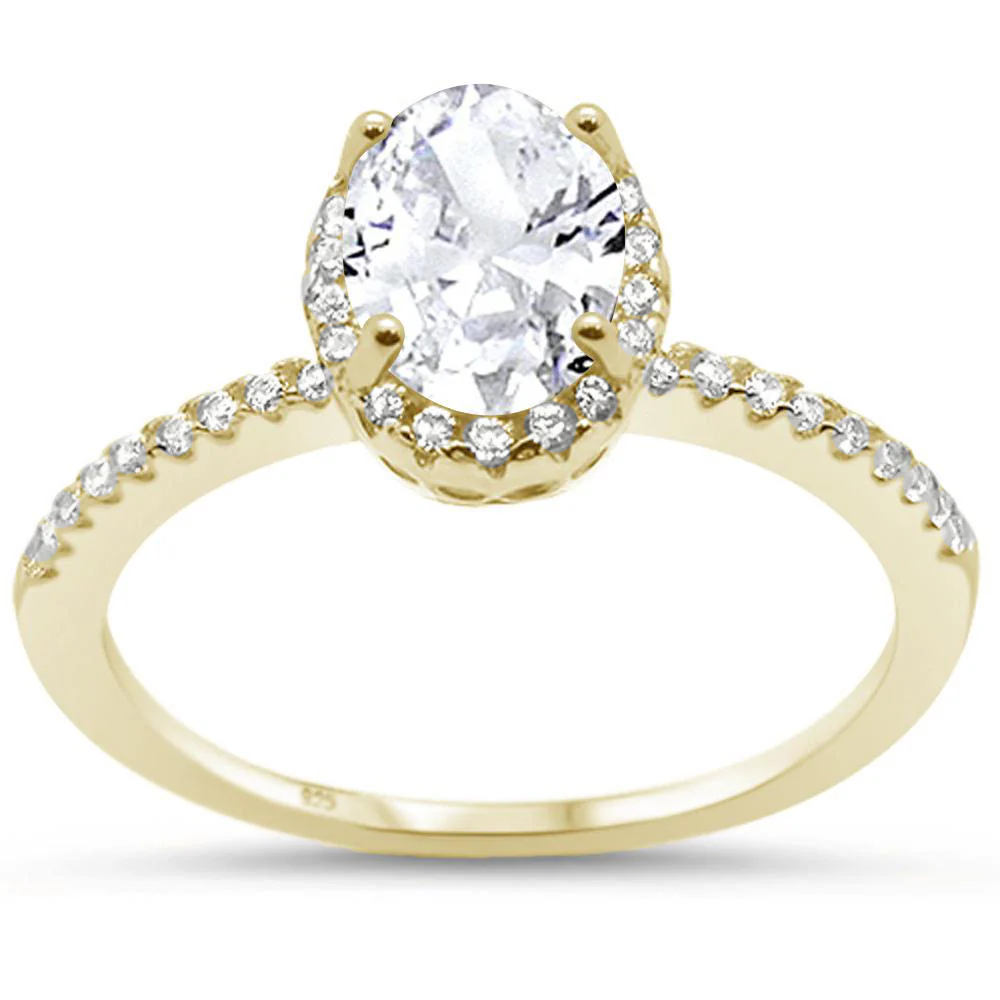 Sterling Silver Yellow Gold Plated Oval Cut Clear Cubic Zirconia Engagement Ring