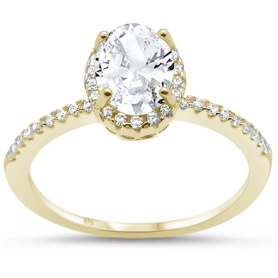 Sterling Silver Yellow Gold Plated Oval Cut Cubic Zirconia Engagement Ring