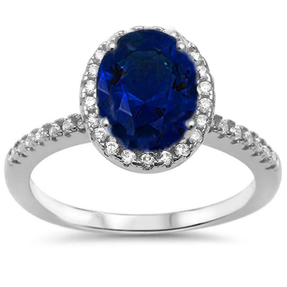 Sterling Silver Blue Sapphire and Cubic Zirconia Halo Ring