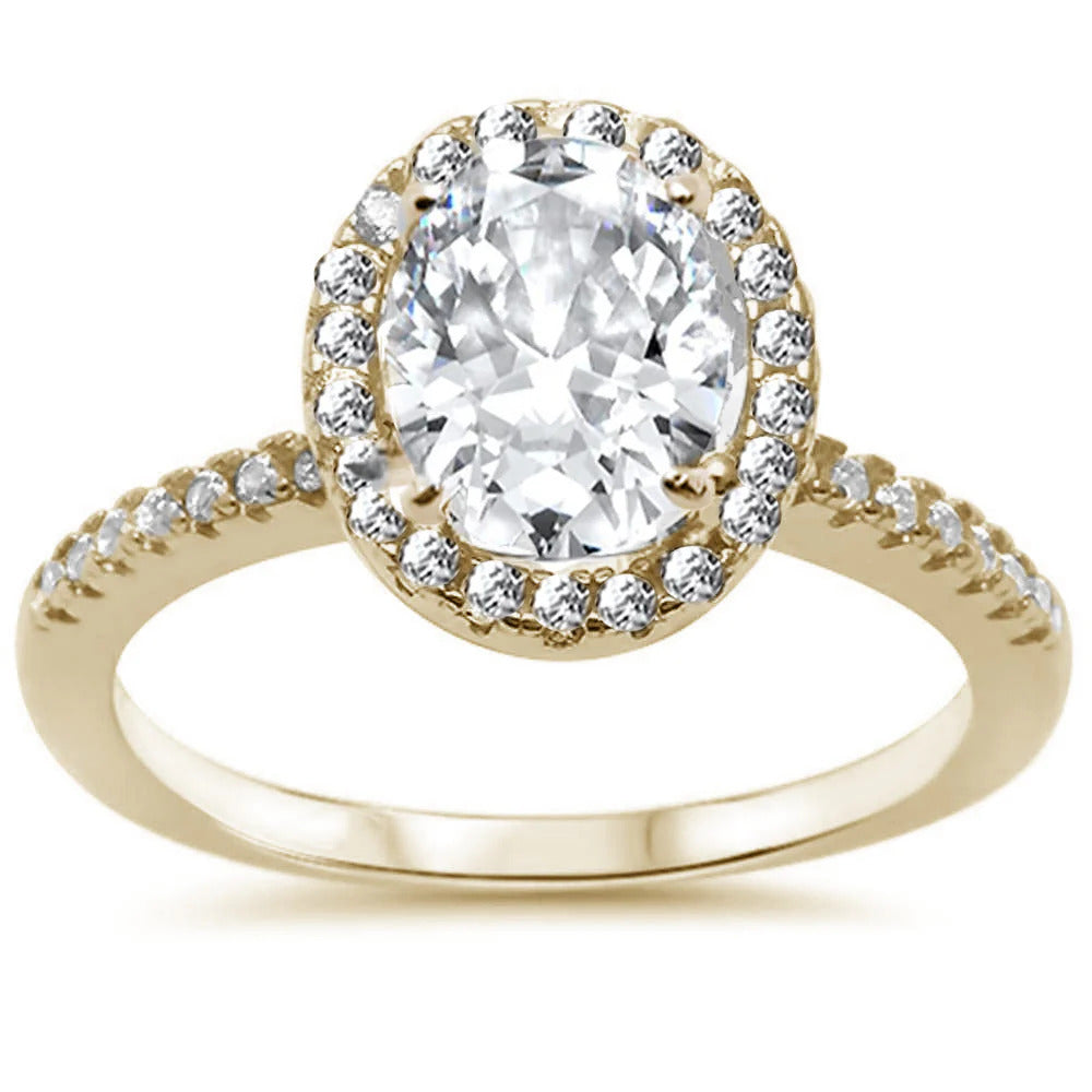 Sterling Silver Yellow Gold Plated Oval Cubic Zirconia Halo Ring