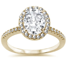 Load image into Gallery viewer, Sterling Silver Yellow Gold Plated Oval Cubic Zirconia Halo Ring