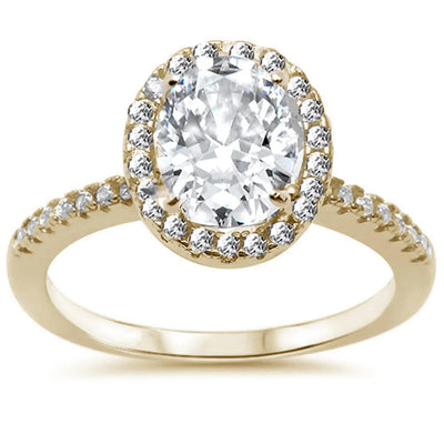 Sterling Silver Yellow Gold Plated Oval Cubic Zirconia Halo Ring