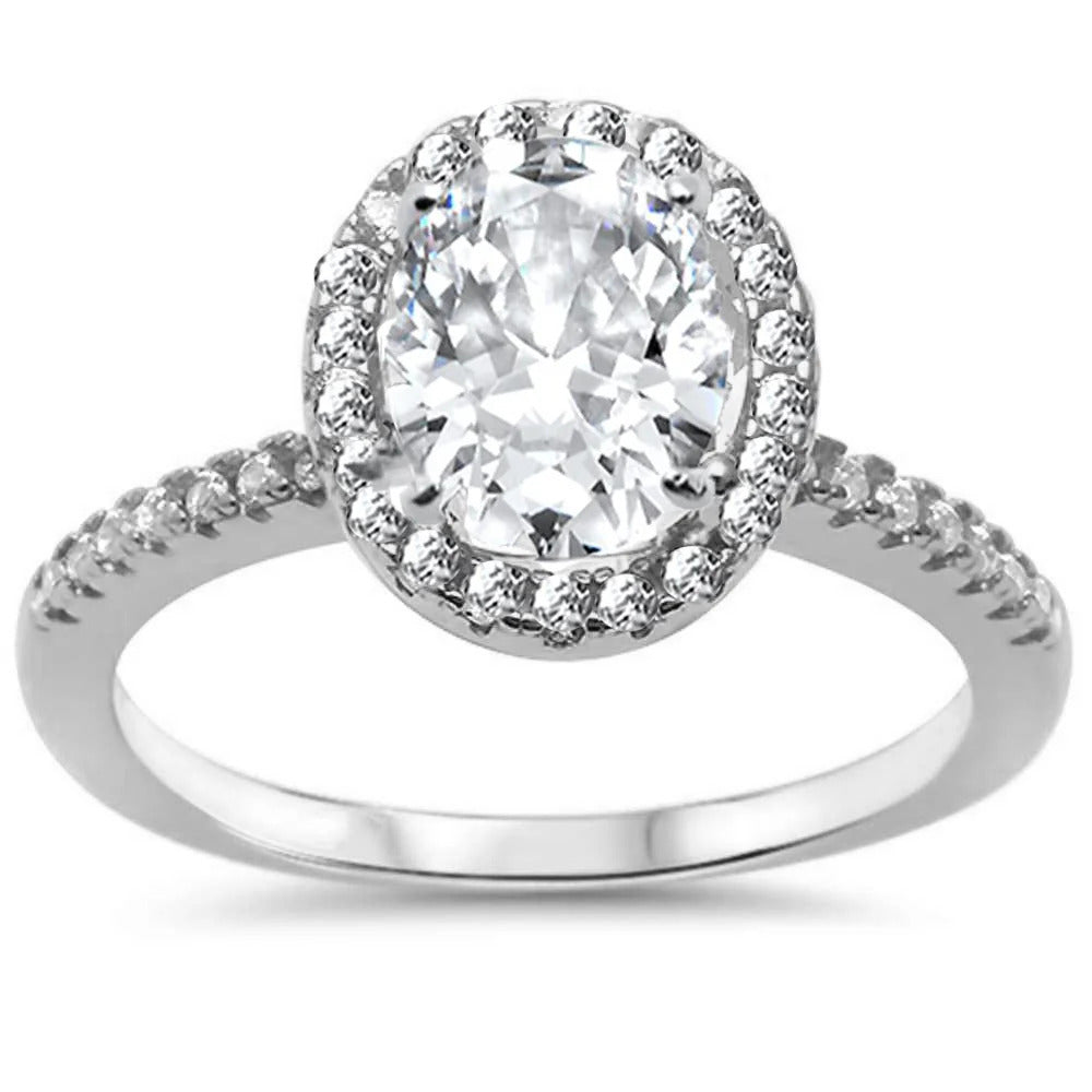 Sterling Silver Oval Cubic Zirconia Halo Ring