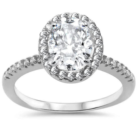 Sterling Silver Oval Cubic Zirconia Halo Ring