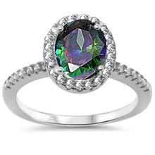 Load image into Gallery viewer, Sterling Silver Rainbow Topaz and Cubic Zirconia Halo Ring