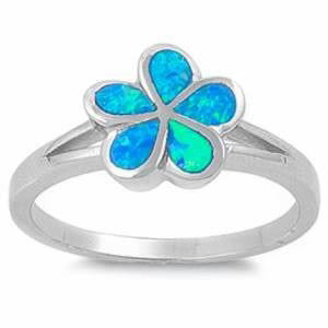 Sterling Silver Blue Opal Plumeria Ring