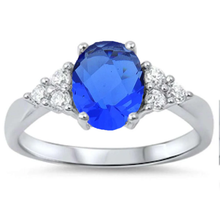 Load image into Gallery viewer, Sterling Silver Oval Sapphire And CZ Ring