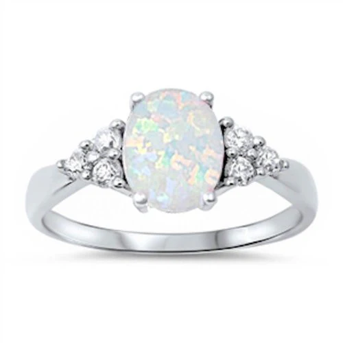 Sterling Silver White Opal And White CZ Ring